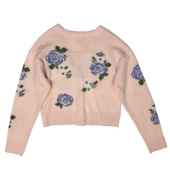 NEW! Forever 21 Pink and Blue Floral Cropped Fuzzy Cardigan Cottagecore Medium - Picture 5 of 11